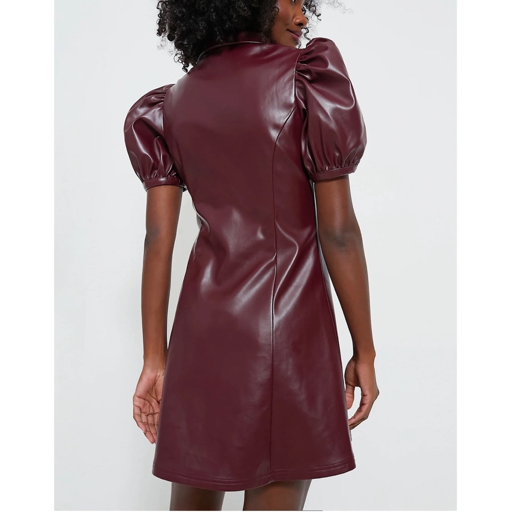 HYACINTH HOUSE Burgundy Front Zip Faux Leather Mini Dress - Picture 4 of 11